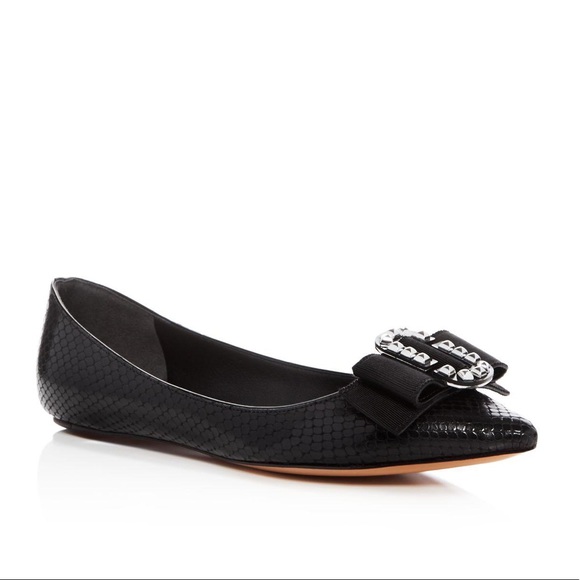 Marc Jacobs interlock studded bow black snake leather pointy toe ballet flats - Picture 2 of 12